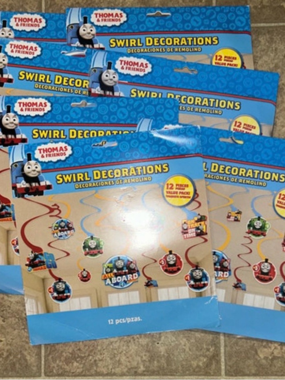 Lot of 7 sets Thomas & Friends Red Blue Yellow Swirl Party Decorations - 12 Pack